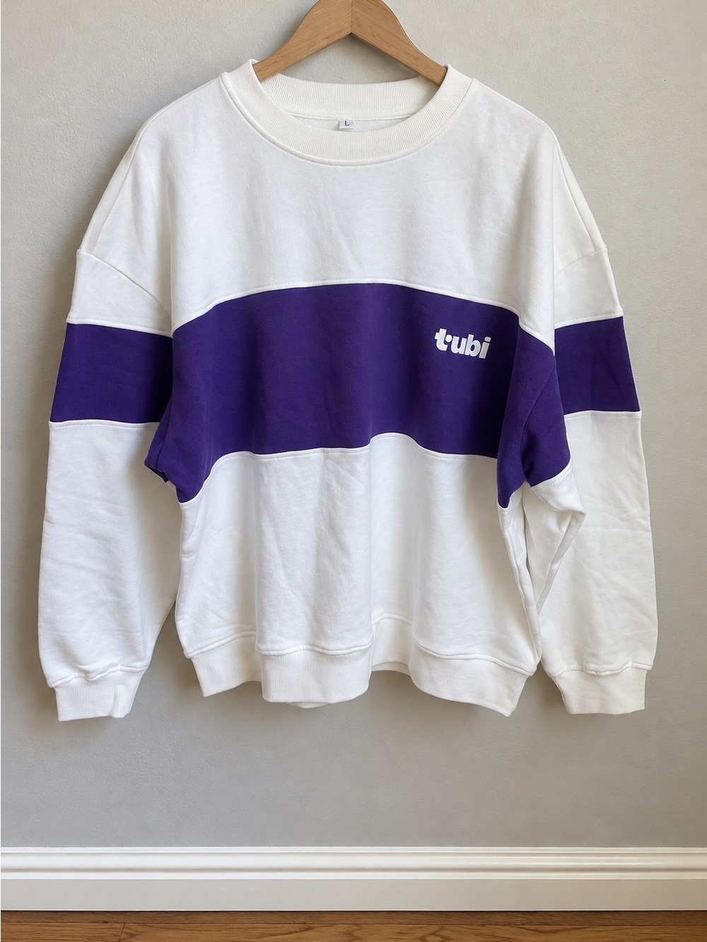 Tubi Logo Colorblock Oversized Crewneck Sweatshirt Purple White L
